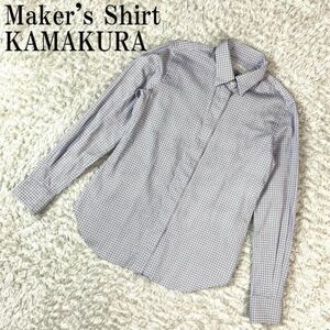 Maker's Shirt KAMAKURA 長袖シャツ 総柄 メーカーズシャツカマクラ ブルー系 青 コットン 9 B2753