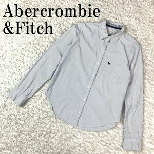 Abercrombie&Fitch ストライプシャツ ブルー アバクロンビーアンドフィッチ 長袖 青 白 ホワイト コットン ポリウレタン S B2874