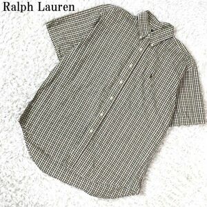 ラルフローレン ブロックチェック半袖ボタンダウンシャツ ブラウンRalph Lauren カジュアル ブランドロゴ刺有 コットン100% 20 B2969