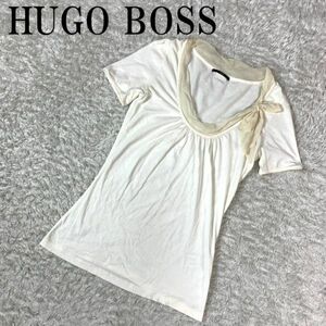 HUGO BOSS ヒューゴボス リボンカットソー ホワイト 白 半袖 コットン ポリウレタン シルク XS B3227