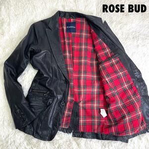 916 美品 ゴートレザー 山羊革 黒 Lサイズ ROSE BUD ローズバッド COUPLES 2B テーラードジャケット 本切羽 センターベント チェック柄