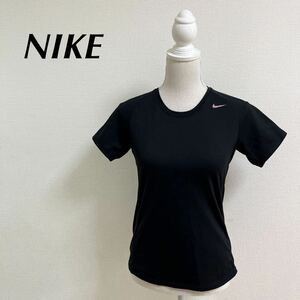 NIKE ナイキ　半袖Tシャツ 速乾シャツ　Mサイズ　ブラック　黒　レディース　スポーツウェア　ピンクロゴ　美品