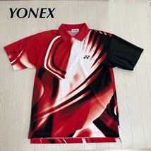 YONEX ヨネックス Mサイズ　ゲームシャツ 半袖 バドミントン　テニス　レッド/ブラック　赤　黒　刺繍ロゴ　速乾　Tシャツ_画像1