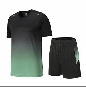 スポーツウェア メンズ 上下セット 半袖tシャツ ショートパンツ ランニングウェア トレーニングウェア カジュアル 吸汗速乾 通気XL 緑