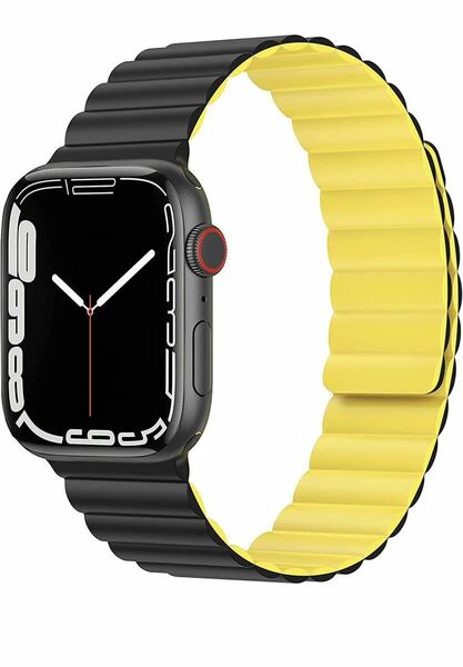 アップルウオッチバンド　磁石吸引Apple Watchバンド38/40/41mm マグネット式　シリコン　黒黄色