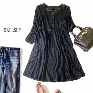 ☆☆ 美品 BALLSEY ボールジィ ☆☆ 大人可愛い ウール・レーヨン ストレッチ ワンピース 38号 M 秋 合服 23B09