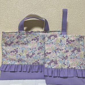 入園入学2点セット　フリル付き　レッスンバッグ ハンドメイド　女の子　パープル