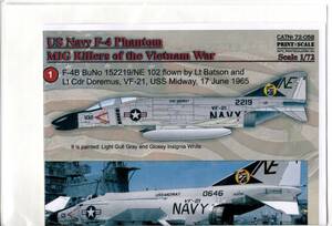 1/72 Print Scaleプリントスケールデカール　72-058　US NAVY F-4 Phantom Mig Killers of the Vietnam War Part　1