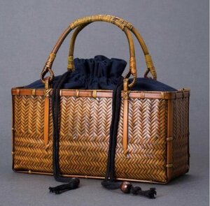 竹編みバッグ 弁当バッグ竹包み 茶道具収納 手編みバッグ和風