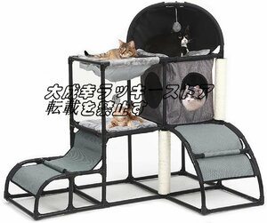 品質保証 キャットタワー 多頭飼い 猫タワー 据え置き 猫ハウス/クッション/麻紐爪とぎポール/おもちゃ付 猫の遊び場 120*80*107cm F1196