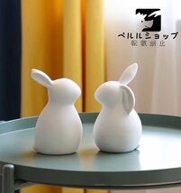 置物 セラミッククラフトウサギ リビングルームの装飾 白い陶製のウサギの置物 プレゼント セラミックうさぎ2匹 干支_画像5