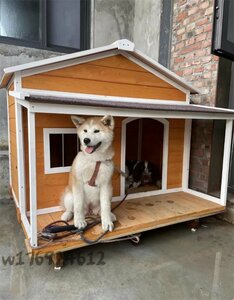 お見逃しなく！ドッグハウス 室外犬小屋 屋外 木製 サイズ外寸 129*110*113 大型犬用 ホームタウン ドッグハウス テラス