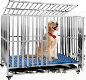  is good quality * dog for cage stainless steel steel made with casters . withstand load 250KG folding type double door / tray / mat / feeder attaching 110*72*92cm