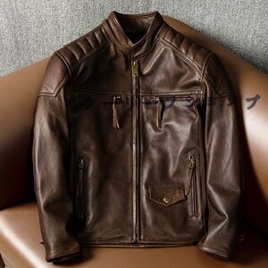 レザージャケット メンズ ハレージャケット　バイクジャケット　秋冬　　ライダース 高級牛革　本革革ジャン S～5XL