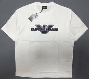 [新品]EMPORIO ARMANI　シグネチャーの刺繍ロゴ入り【メンズ・ジャージ半袖Tシャツ】◆2023年春夏モデル　サイズ：XXL(54相当)　◆色：白