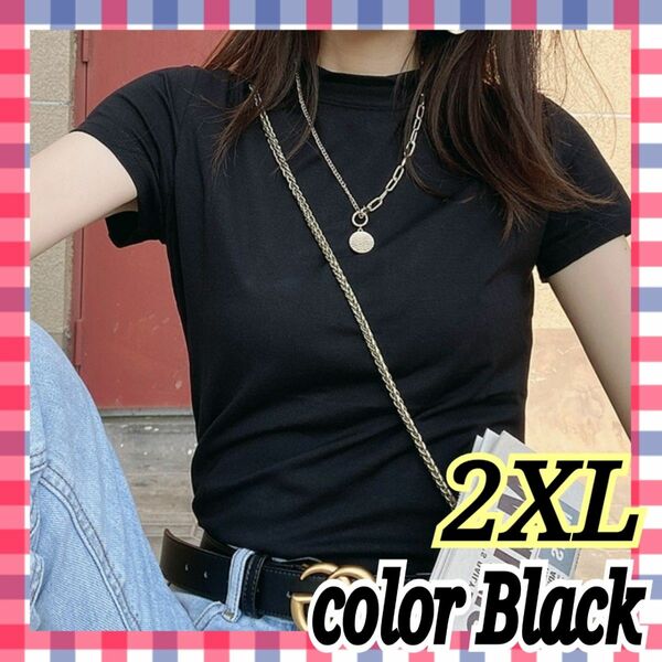 シンプル Tシャツ 2XL レディース モックネック かわいい 半袖 カットソー 黒 ホワイト ブラック カジュアル ハイネック
