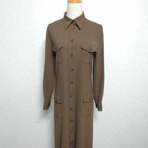 539 良品 crema de carante ロングワンピース ブラウン系 サイズ9号 ミディドレス 長袖 トリアセテート70％ 日本製 USED 古着 レディース