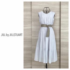 大人可愛いベルト付きワンピ◇JILL by JILLSTUART ジルバイジルバイスチュアート　ドットティアドワンピース　ノースリーブ　グレー　F