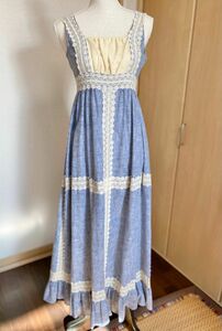 【黒タグ】GUNNE SAX ガニーサックス シャンブレー生地とレースのヴィンテージワンピースドレス