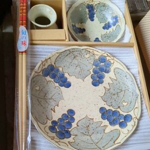 天ぷらセット　美濃焼　西洞窯　大皿2枚 小皿5枚 つゆ入れ1　薬味入れ1　菜箸1　ぶどう皿　お皿　