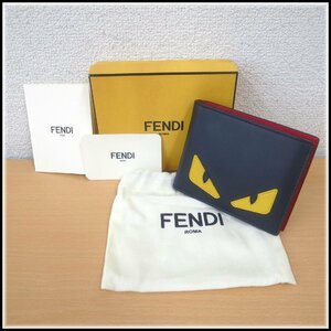 8232T 【本物保証】 FENDI フェンディ　バグズアイ　二つ折り財布　7M0001　レザー　ブラック　