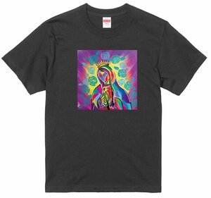 サイズS/M/L/XL有 レインボー カラフル グラフィック イラスト アート絵画 Tシャツ グアダルーペ 黒 チカーノ メキシカン マリア 聖母