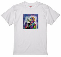 サイズS/M/L/XL有 レインボー カラフル グラフィック イラスト アート絵画 Tシャツ ジェームスブラウン ソウル R&B 白地 ファンク_画像1