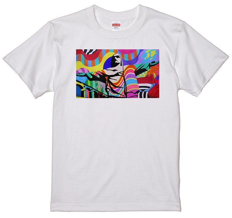 Available in sizes S/M/L/XL Rainbow Colorful Graphic Illustration Art Painting T-shirt Christian Church White Chicano Mexican Lowrider, XL size and above, Crew neck, letter, logo