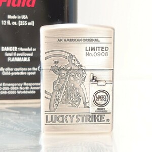 未使用 ZIPPO LUCKY STRIKE ジッポ ジッポー ラッキーストライク 限定品 立体メタル 1996年 シリアルナンバー ハーレー イージーライダー