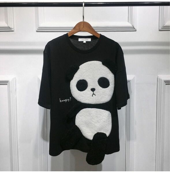 【006280XL】パンダ 半袖 Tシャツ ビッグシルエット ブラック 半袖Tシャツ