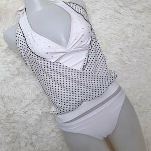  anonymity delivery * dot pattern chiffon 2 sheets piling ho ruta- tankini bikini swimsuit white white 9M X