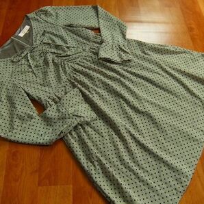 ★MINIMUMミニマム ドット柄 シフォン リボンギャザー ワンピース グレー 2