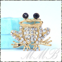 [BROOCH] Gold Frog ビューティフル クリスタル CZ ゴールデン フロッグ かわいい カエル ブローチ_画像1