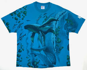 USA製 1990s BURNET PARK ZOO S/S Tee XL 半袖Tシャツ 総柄プリント 動物園 クジラ シングルステッチ ヴィンテージ hanes
