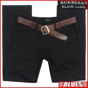 即決★BURBERRY BLACK LABE★W30位 スラックス 廃盤 バーバリーブラックレーベル メンズ 76 黒 ストライプ 三陽商会 ナイト刺繍