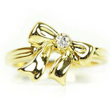 Tiffany&Co. ティファニー ブルーボックスボウ K18 ゴールド リング 指輪 リボン 8号 ダイヤモンド 18金 20437_画像1