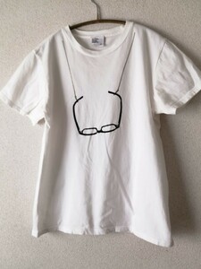 眼鏡プリント　Tシャツ　a+two design graphico　グラフィック　アメカジ　USED　メガネ　古着　トップス　個性的　ホワイト　白　