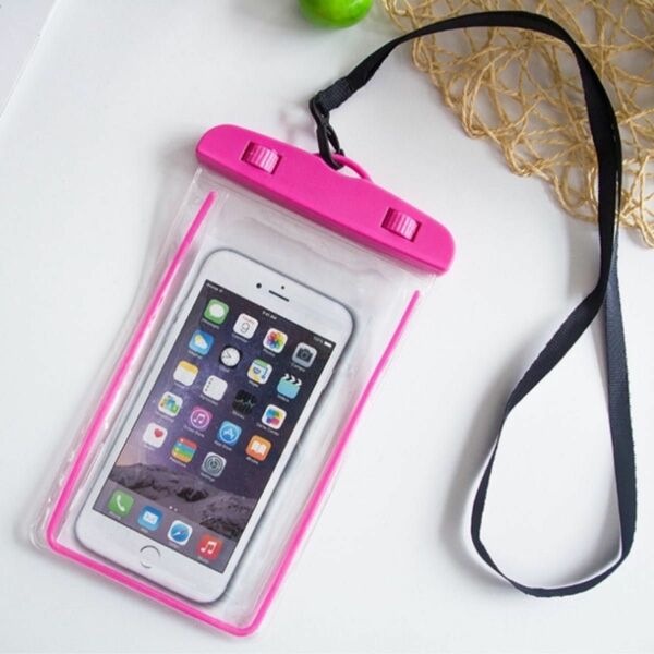 送料込 防水ケース スマホ汎用携帯防水ケース カバー 蛍光タイプ　ピンク