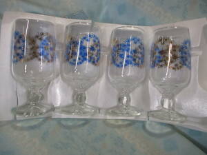  Showa Retro unused 4 piece set *ate rear ...., but? floral print legs attaching pair attaching glass gala spade blue gold blue Gold *60