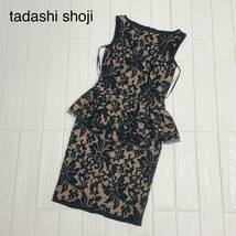 43322309 tadashi shoji タダシショージ レディース ワンピース ノースリーブ ベージュ ブラック 総柄 4サイズ 女性用 古着 【TKKT】_画像1