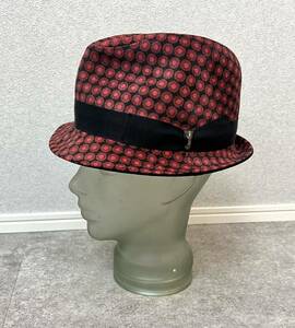 激レア 希少 美品 Borsalino ドット 総柄 ハット 59cm レッド × ブラック ボルサリーノ ドット柄 イタリア製 国内正規品