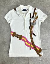 新品 未使用品 Ralph Lauren 馬具 ベルト 総柄 スキニー ポロ シャツ XS ホワイト ピンク ラルフローレン SKINNY POLO ホースビット 正規品_画像1