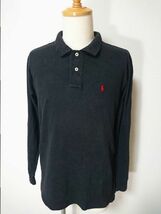 ☆POLO Ralph Lauren ラルフローレン ポロシャツ 長袖 無地 ロゴ 刺繍 US【L 16/18】ブラック 黒 鹿の子 古着　　　　　◆81294◆_画像3