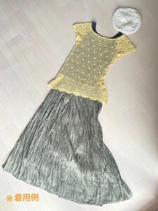 【ハンドメイド】サマーニット チュニック 透かし編み くすみイエロー 黄 M - L