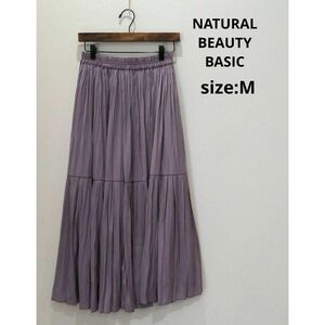  Natural Beauty Basic pleat long skirt rubber lavender M