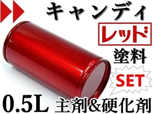 【キャンディレッド／0.5L＆硬化剤セット】★彡 カスタム系・キャンデー 塗料 ★彡 メタリックでは出せない透明感と奥行きのある色調です。