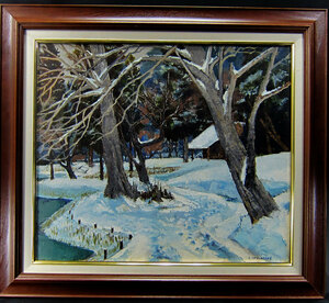 Art hand Auction Shoji Shimoda Yamana Temple Snowscape 油画正品保证编号 F10, 绘画, 油画, 自然, 山水画