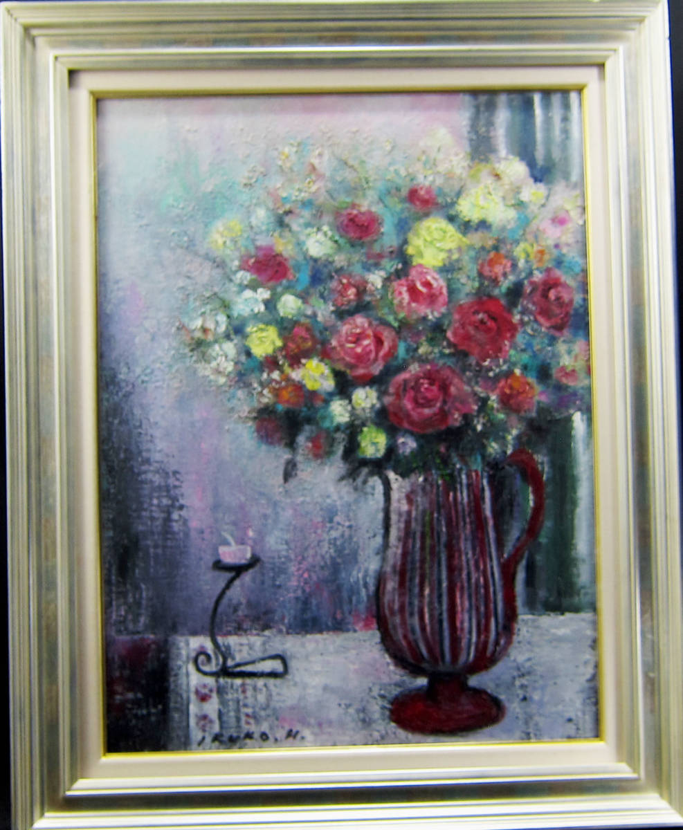 Ikuko Hosokawa Flowers Oil painting Guaranteed genuine P12, Painting, Oil painting, Still life