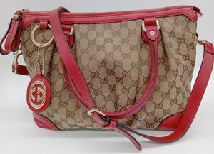 GUCCI　グッチ　GGキャンバス　247902 002123　ハンドバッグ　ショルダーバッグ　2way　ベージュ×レッド　レディース 店舗受取可