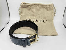 PAUL & JOE ポール&ジョー レザーベルト 本革 フランス製 6775 ネイビー 紺 パイソン ヘビ 保存袋付き_画像1